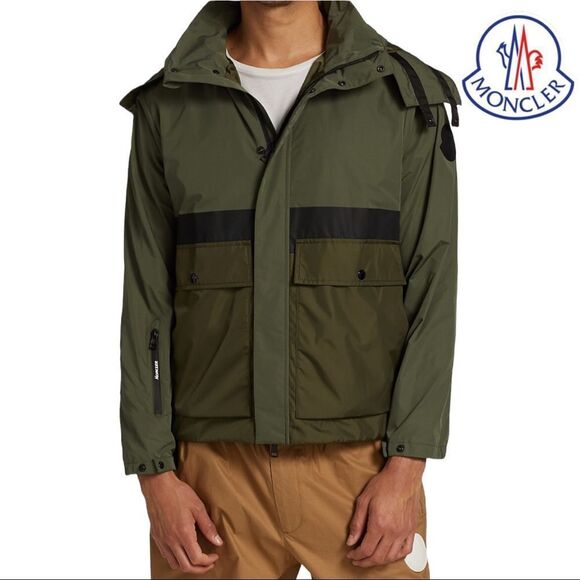 MONCLER **NWT** Carax Technical Hooded Windbreaker Jacket In Olive Green - Picture 4 of 15